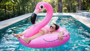 Girl on Flamingo Float