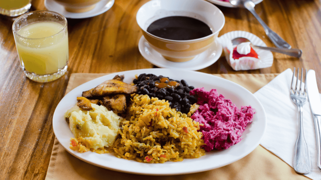 Local food served in a restaurant in San Jose, Costa Rica