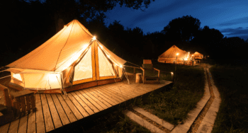 Tents at glamping, night