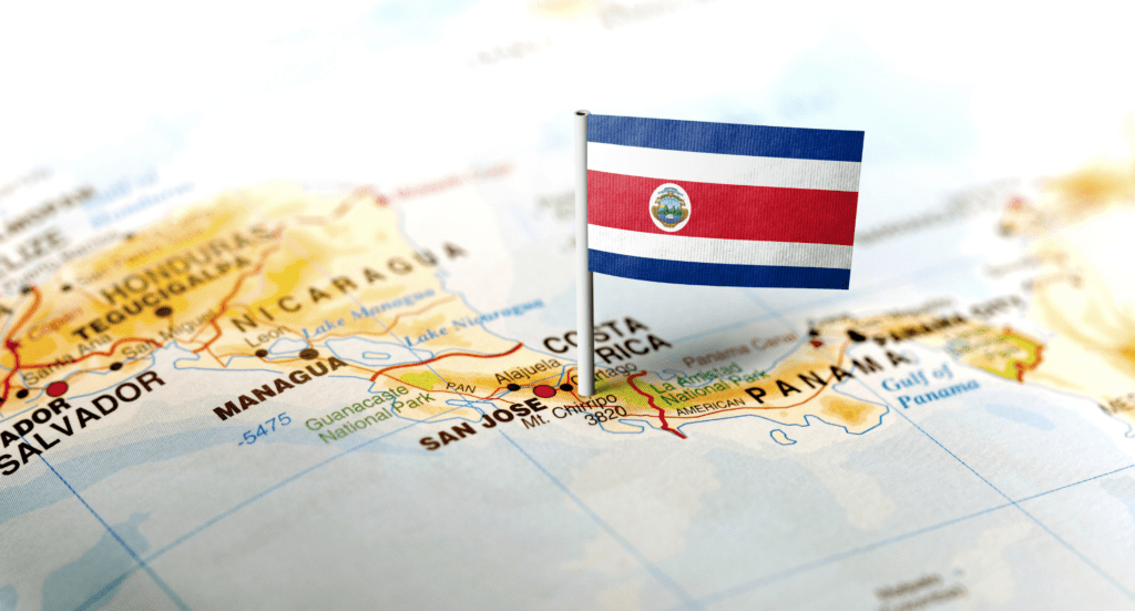 Costa Rica pinned on the map with flag