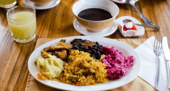 Local food served in a restaurant in Costa Rica Local Cuisine in Monteverde Local food served in a restaurant in Costa Rica