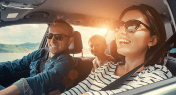 Happy family ride in the car