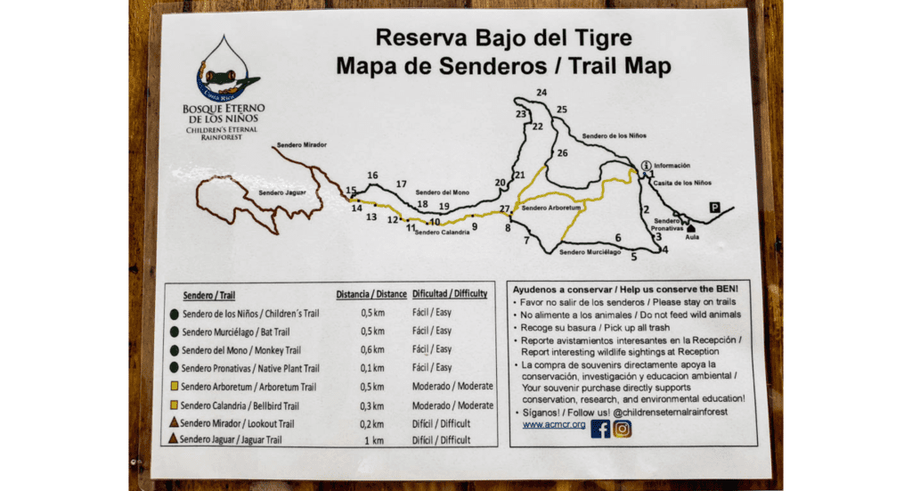 bajo del tigre trail map Children's Eternal Rain Forest bajo del tigre trail map