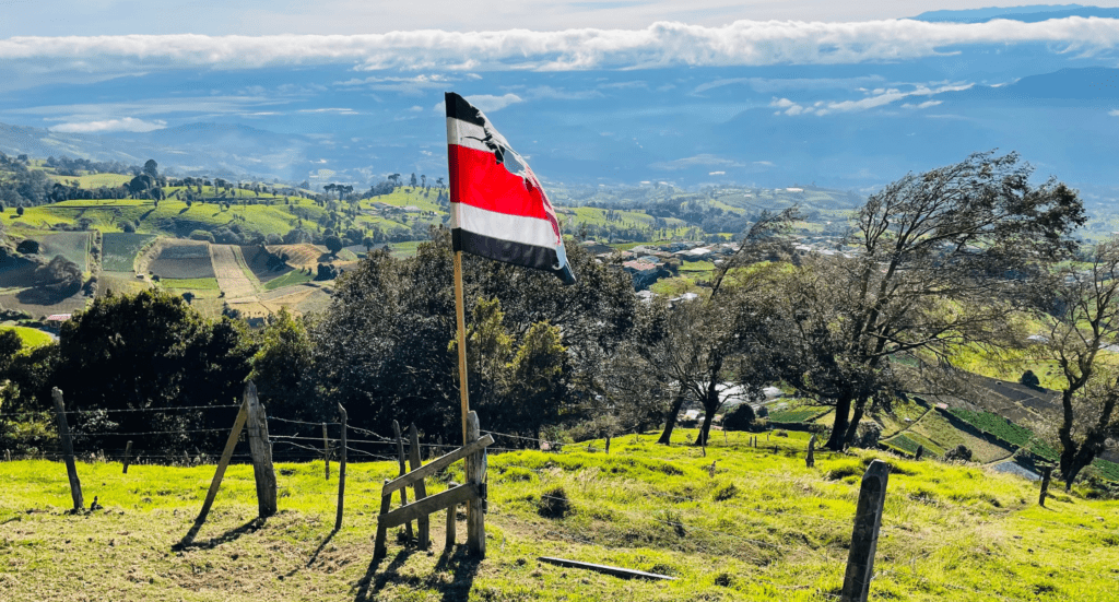 Flag of Costa Rica on a mountain in Cartago