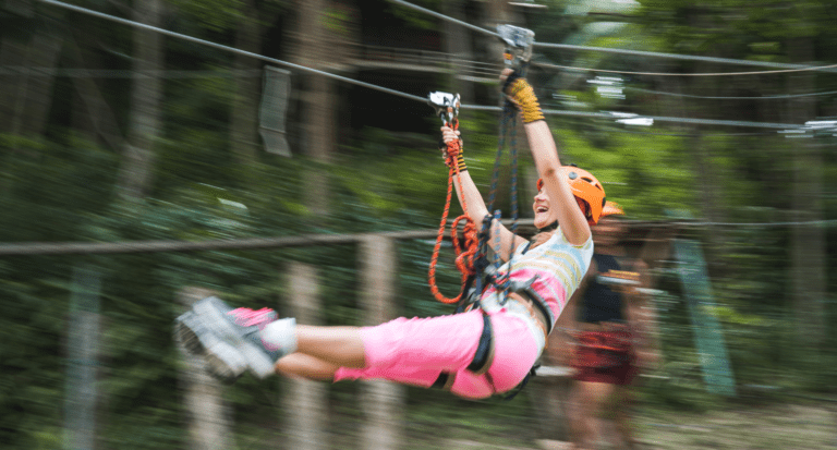 Zip lining in blurred motion