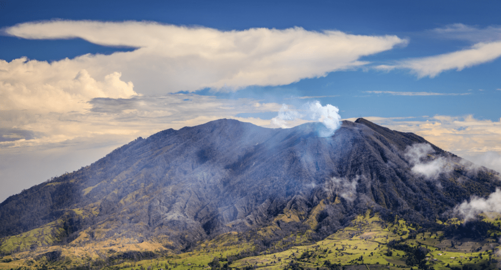 scenic view of Turrialba Volcano in costa rica cascada el pavon