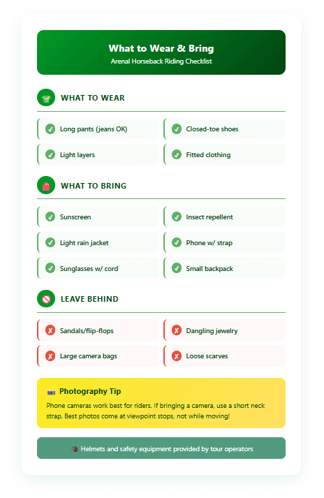 Arenal Horseback Riding Checklist arenal horseback riding